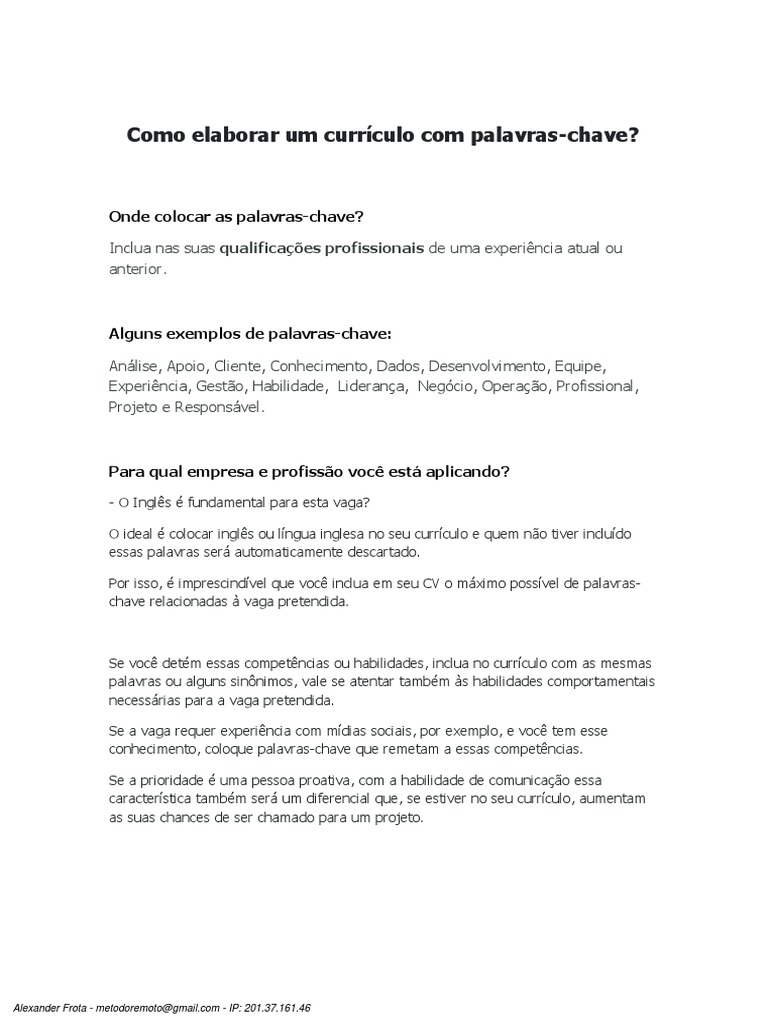 Palavras-chave para Currículo Eficaz | PDF | Carreira e Crescimento ...