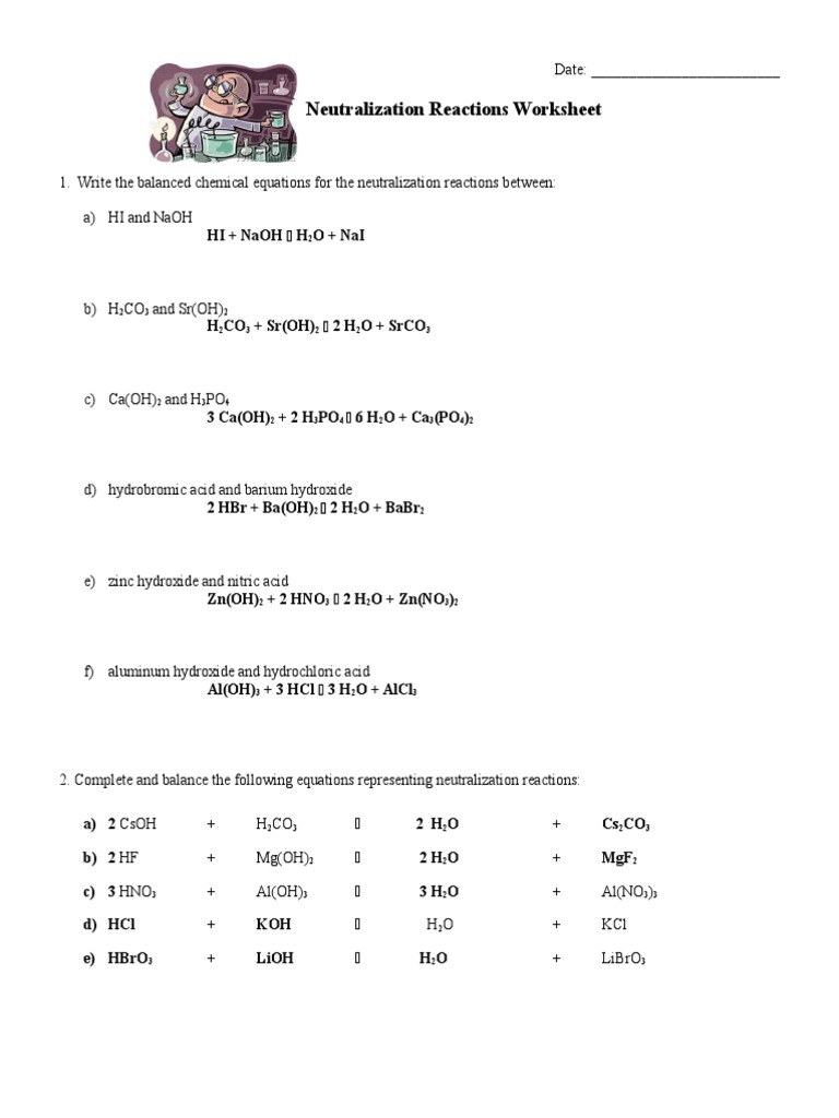 Neutralization Reactions Worksheet: Hi + Naoh H O + Nai | PDF | Hydroxide |  Acid