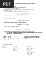 Using Algebra To Balance Chemical Equations