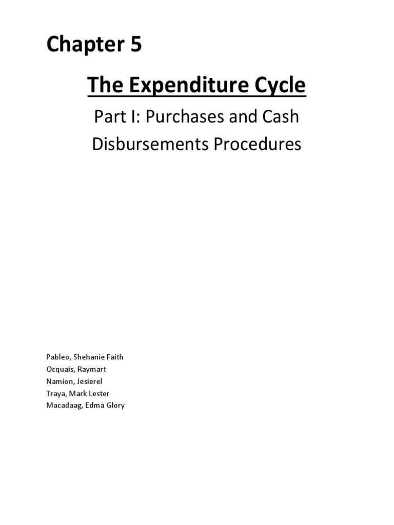 The Expenditure Cycle Part I Purchases and Cash Disbursements