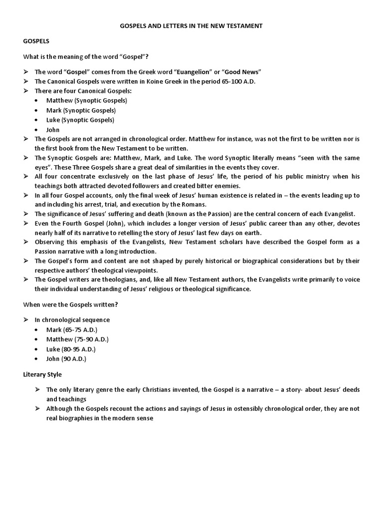 Overview of New Testament Gospels and Letters | PDF | Gospel Of Matthew ...