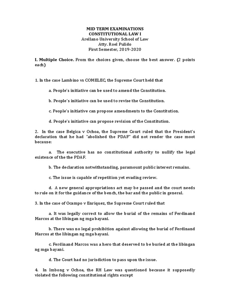 Constitutional Law I Midterm Exam 2019 | PDF | United States ...
