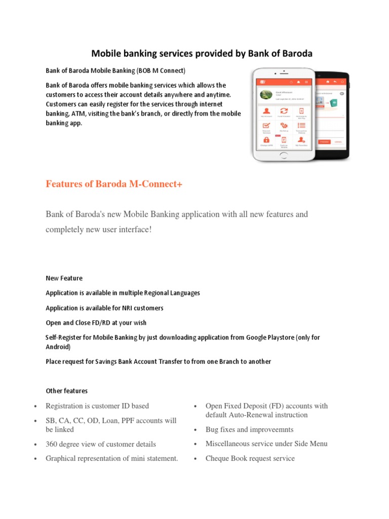 Mobile Banking Services Provided by Bank of Baroda PDF Mobile App