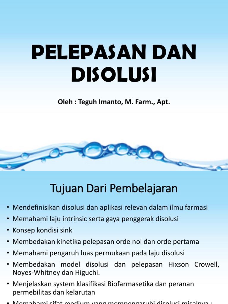 Pemahaman Disolusi Obat dalam Farmasi | PDF