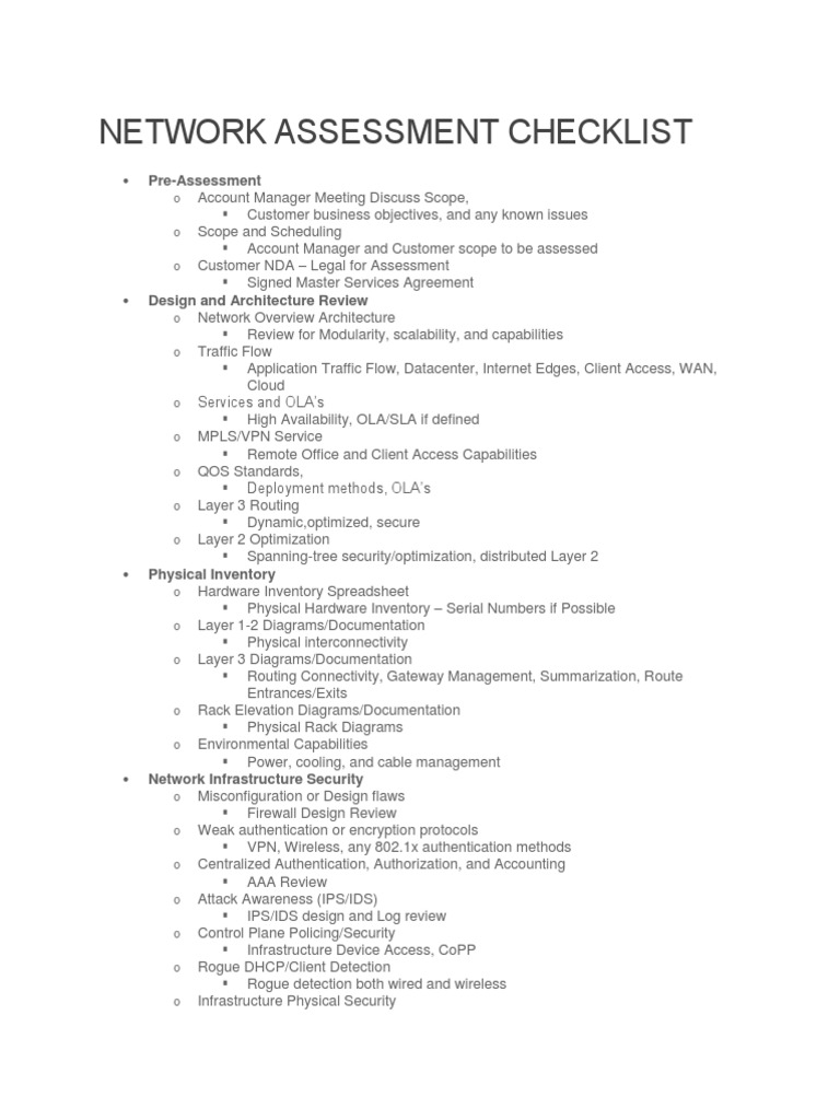 Network Assessment Checklist Guide | PDF | Virtual Private Network ...