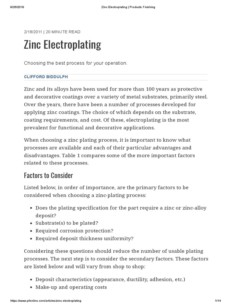 Zinc Electroplating Products Finishing PDF Zinc Corrosion