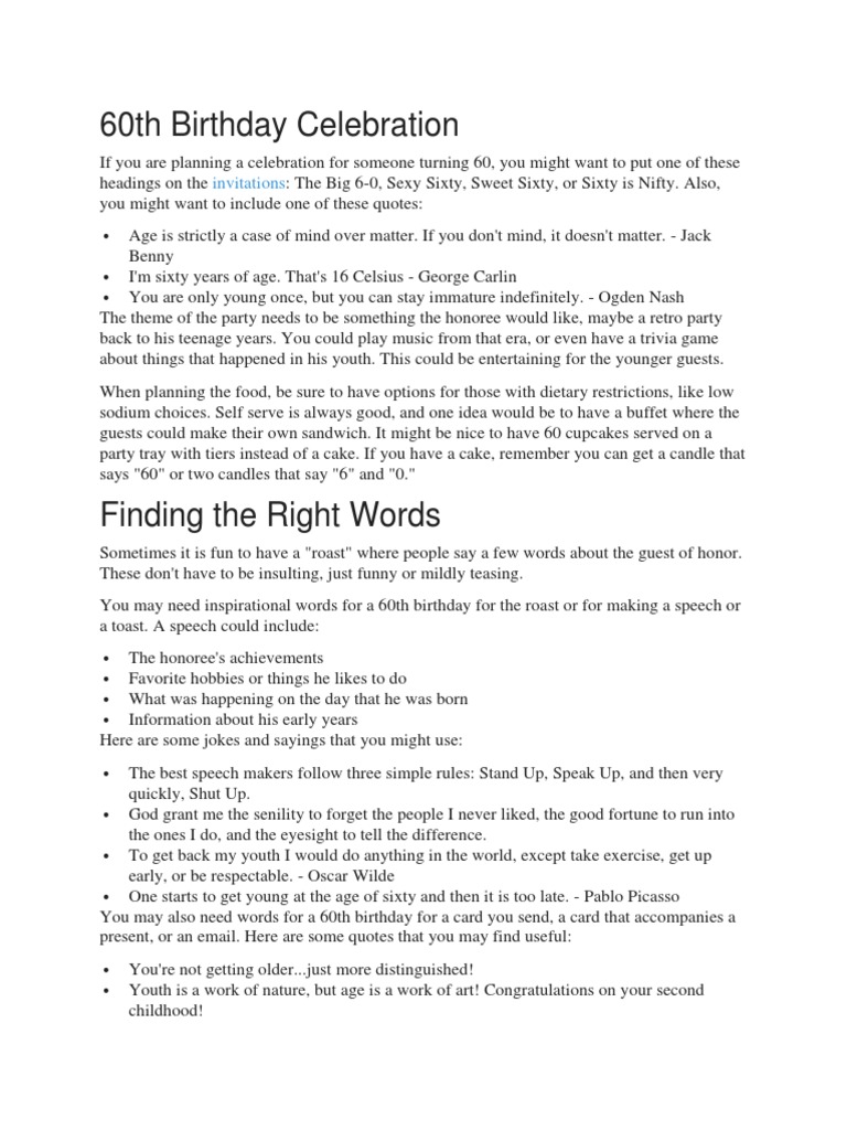 Emcee Script Ideas for 60th Birthday | PDF | Cooking, Food & Wine ...