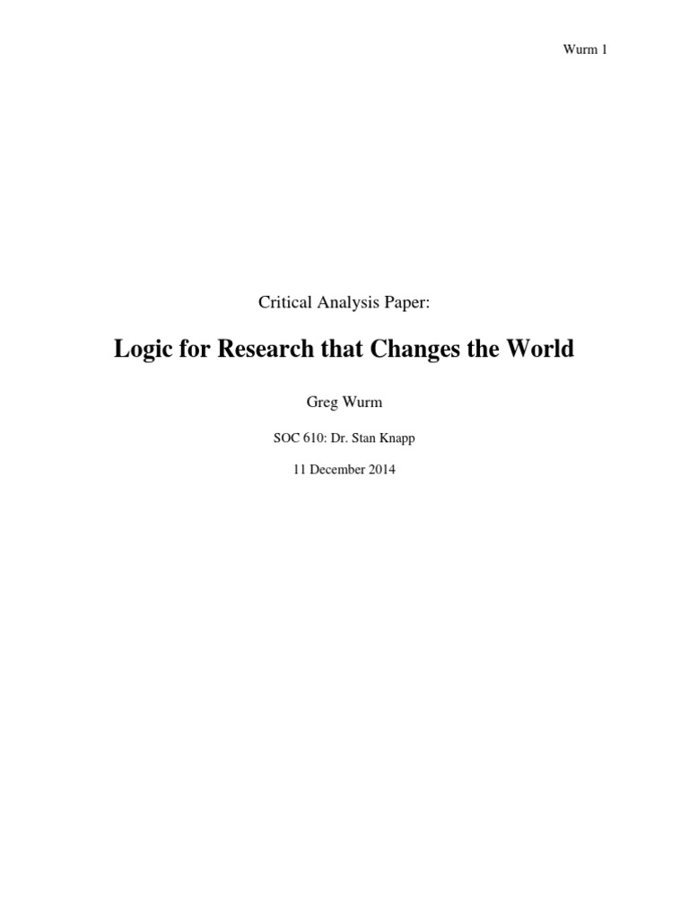 Logic For Research That Changes The World: Critical Analysis Paper ...