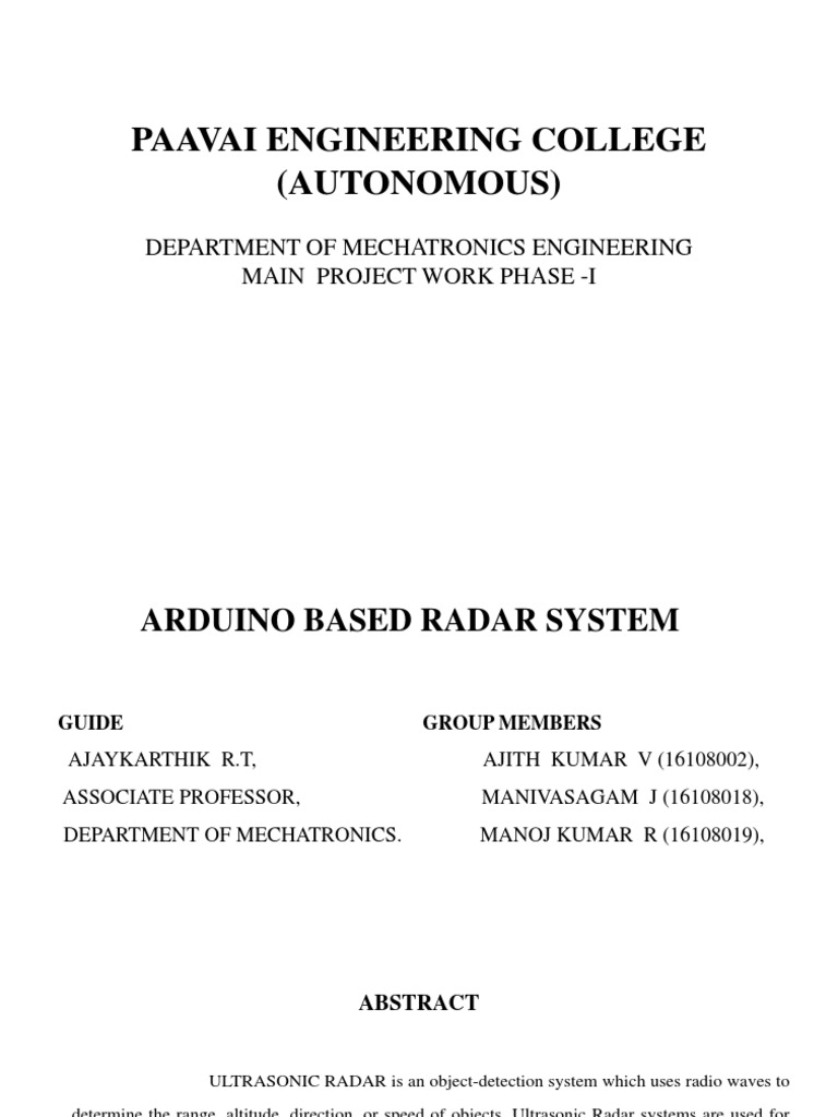 Arduino Based RADAR System Project PDF Radar Ultrasound