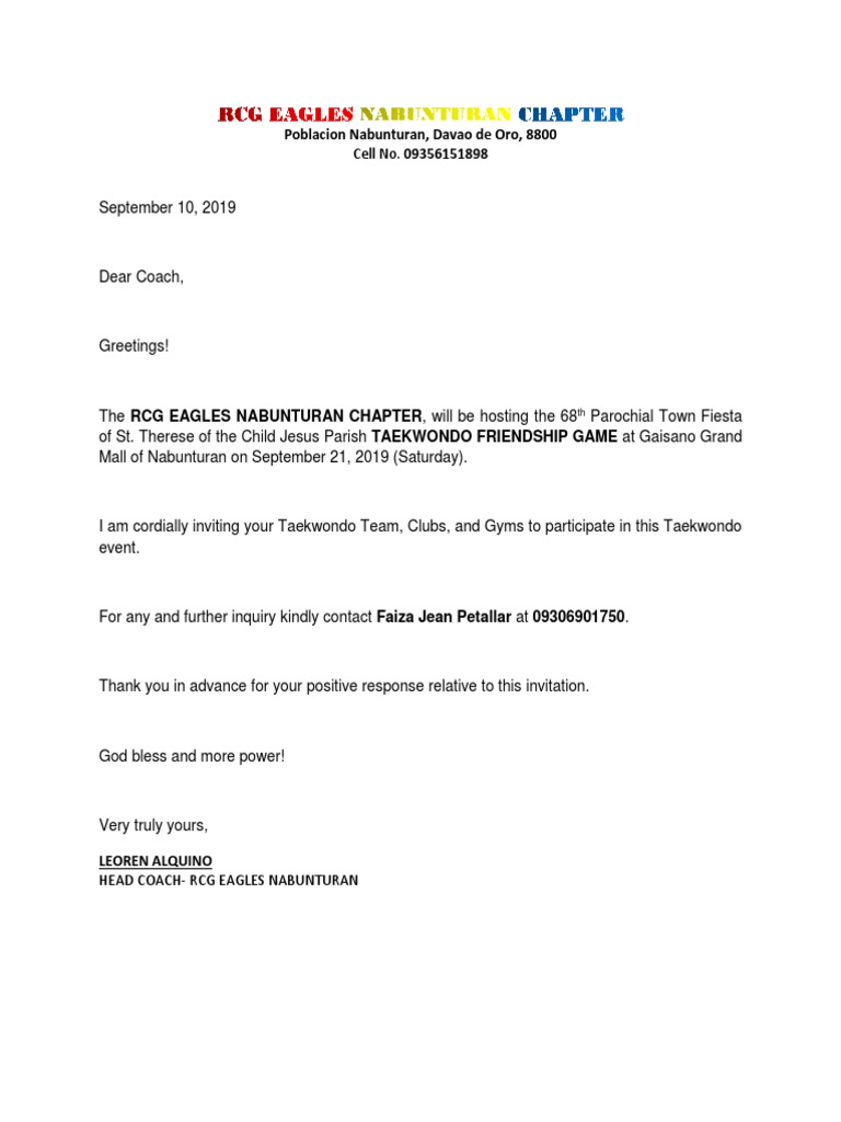 Taekwondo Friendship Game Invitation | PDF | Cooking, Food & Wine ...
