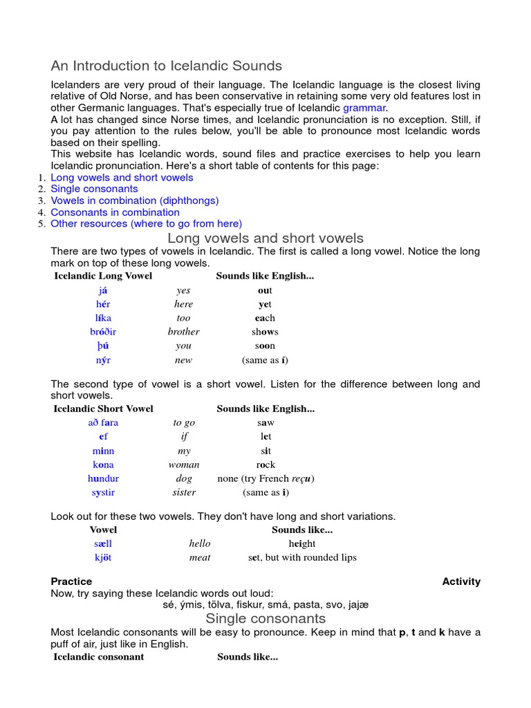 Icelandic For Begineers Vowel Consonant