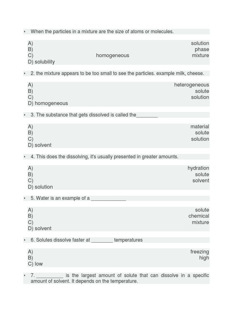 Chapter 1 Solution Quize PDF Suspension (Chemistry) Solution