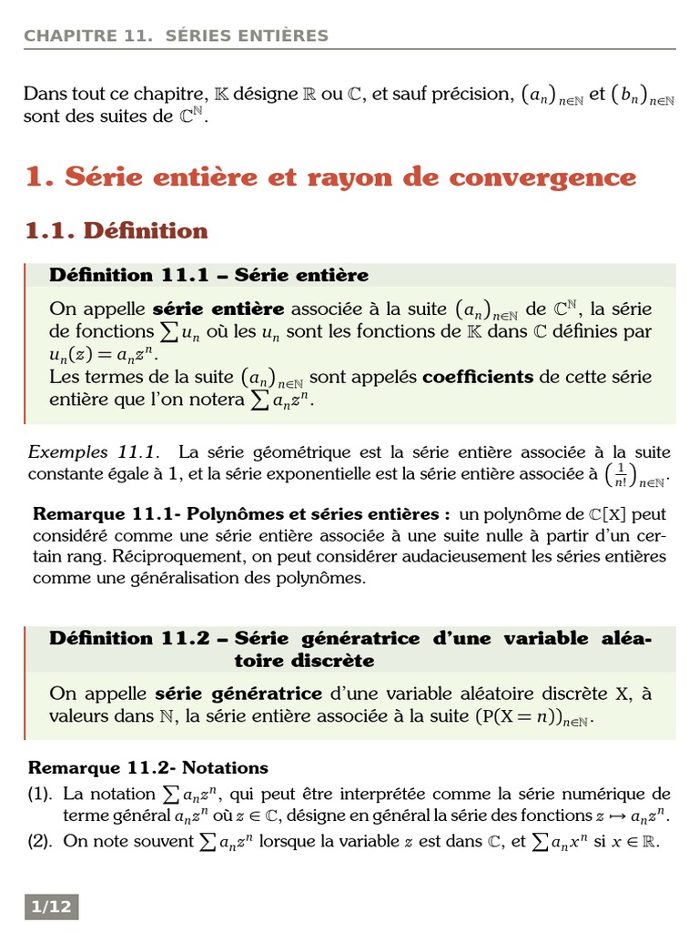 Séries Entières et Rayons de Convergence PDF Série entière Série — free download