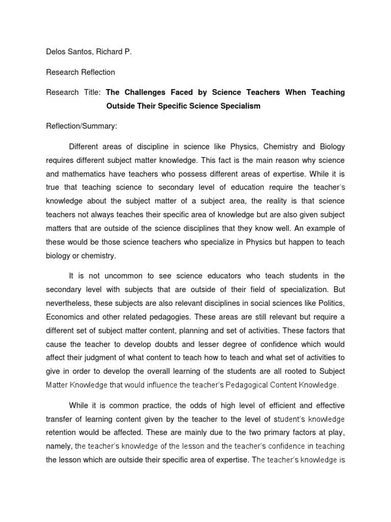 FS3 Research Reflection | PDF | Science Education | Teachers