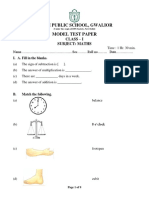 Delhi Public School, Gwalior Model Test Paper: Class - I Subject: Maths