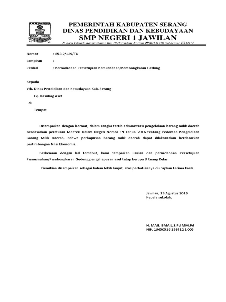 SURAT PERMOHONAN Penghapusan Aset  PDF