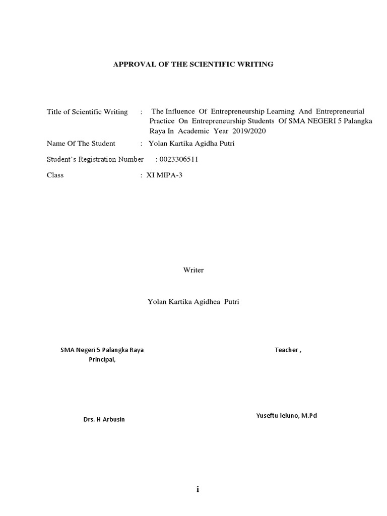 Approval of The Scientific Writing: SMA Negeri 5 Palangka Raya ...
