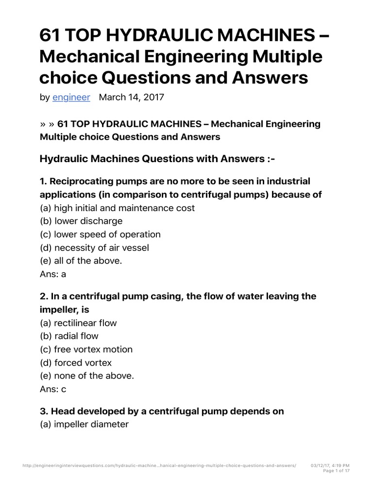 61 Essential Hydraulic Machinery Questions and Answers A Comprehensive