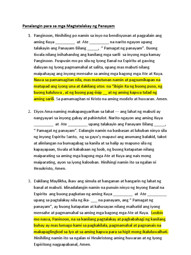 Panalangin para Sa Mga Magtatalakay NG Panayam | PDF