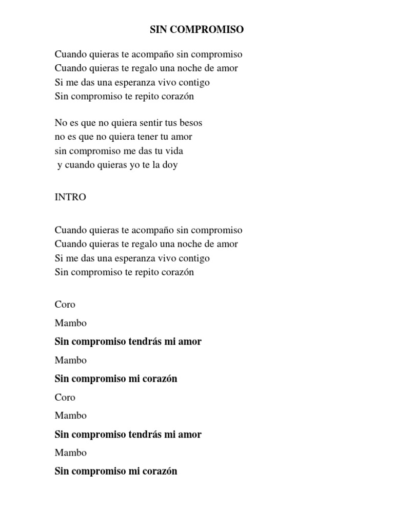 Amor Sin Compromiso: Letra y Mambo | PDF