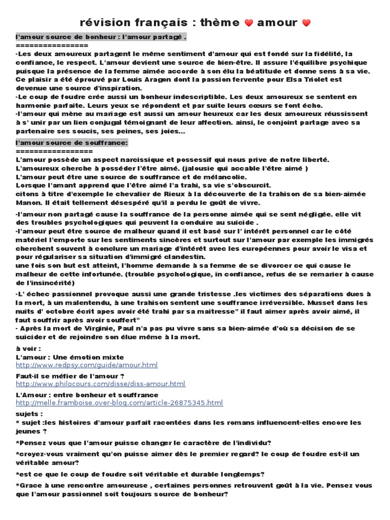 Module 2 Histoires D Amour Pdf Souffrance Bonheur