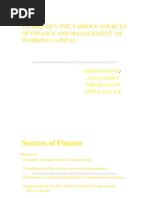 To Identify The Various Sources of Finance and Management of Working Capital