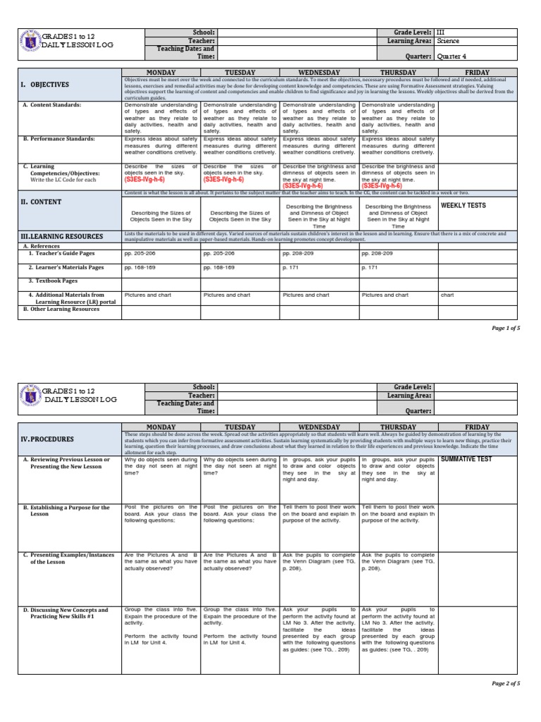 Grade 3 Science Lesson Plan | PDF | Teachers | Learning