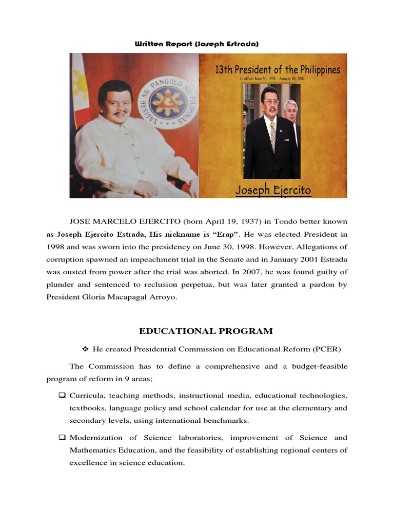 Joseph Estrada Biography And Programs Pdf Learning Behavior 
