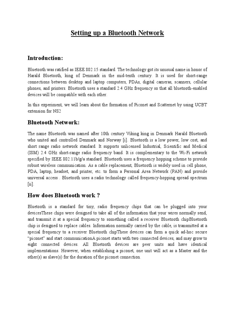 Setting Up a Bluetooth Network Simulation | PDF | Bluetooth | Personal ...