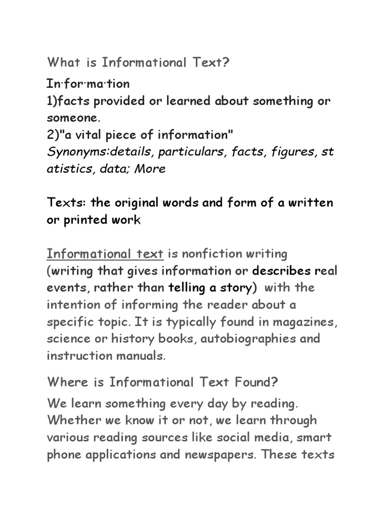 Understanding Informational Texts | PDF
