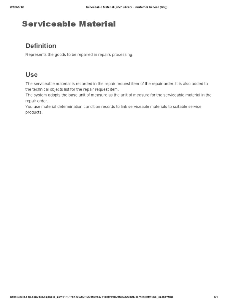 Serviceable Material in SAP CS | PDF | Business