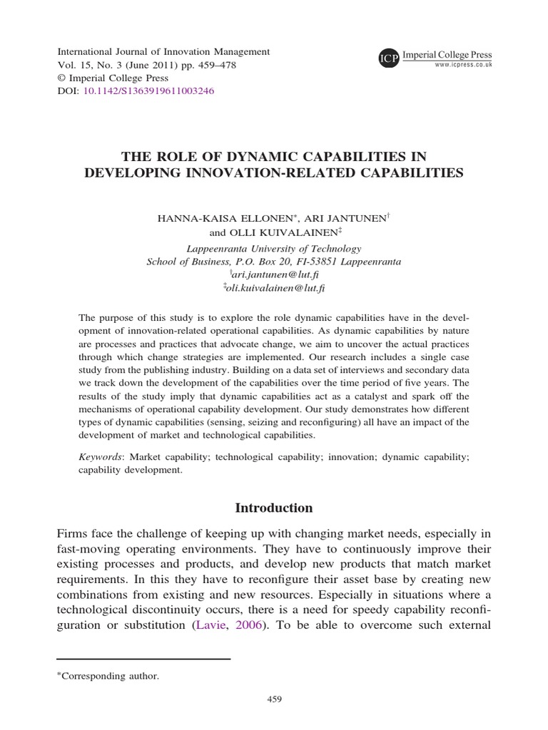 The Role of Dynamic Capabilities in Developing Innovation-Related ...