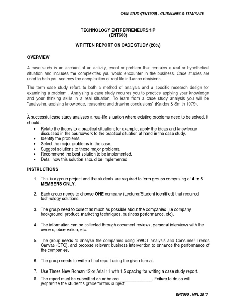 ENT600 Case Study Guidelines & Template | PDF | Case Study | Swot Analysis