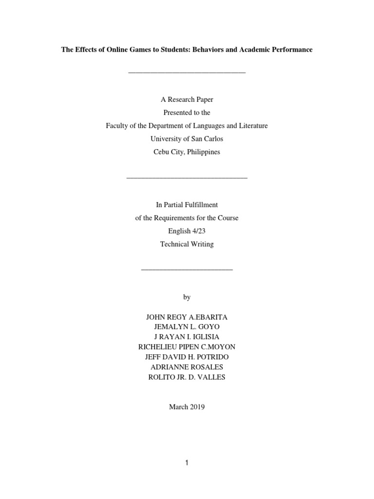 The Effects of Online Games To Students: Behaviors and Academic Performance  | PDF | Video Games | Attitude (Psychology)
