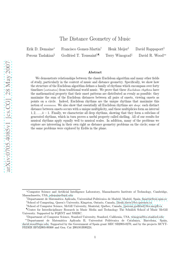 Distance Geometry in Music Rhythms | PDF | Algorithms | Rhythm