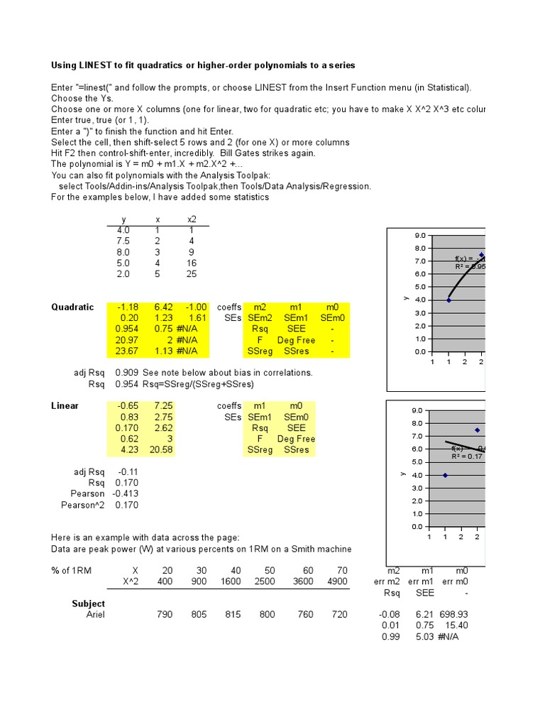 Using LINEST To Fit Quadratics or HigherOrder Polynomials To A Series