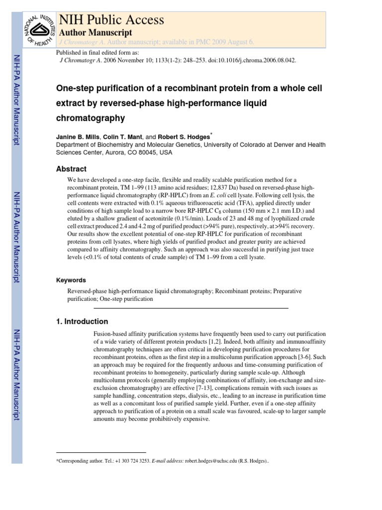 NIH Public Access Author Manuscript PDF Protein Purification