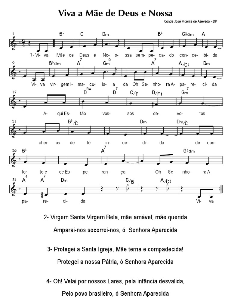 Viva a Mãe de Deus e Nossa: B C D B G A | Religião e Crença