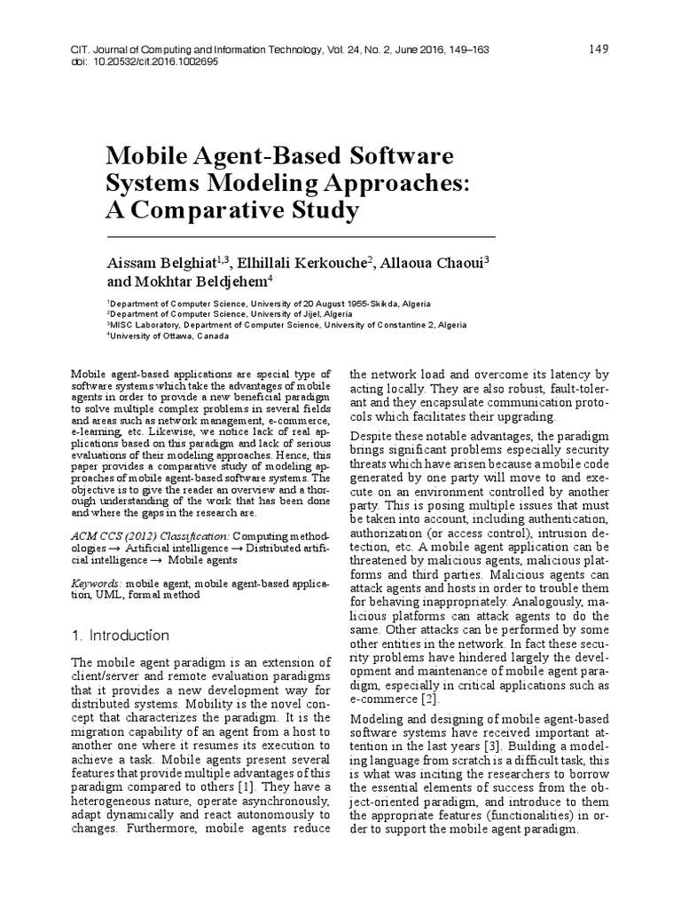 Mobile AgentBased Software PDF Agent Based Model Unified Modeling Language