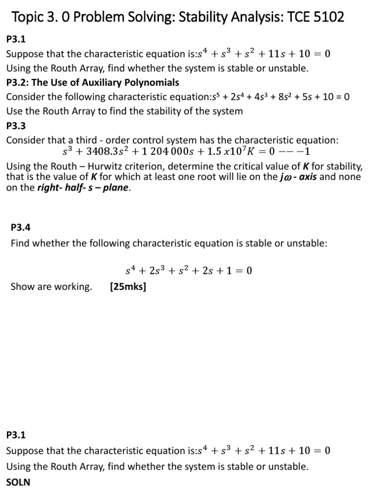 Stability Analysis Using Routh Array | PDF | Stability Theory ...