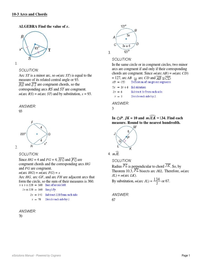 Arcs and Chords: Solutions and Answers | PDF | Perpendicular | Circle