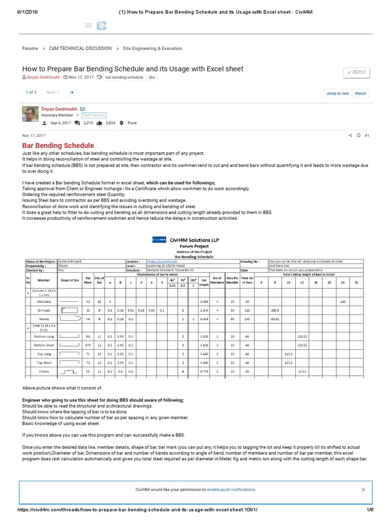 How To Prepare Bar Bending Schedule and Its Usage With Excel Sheet ...