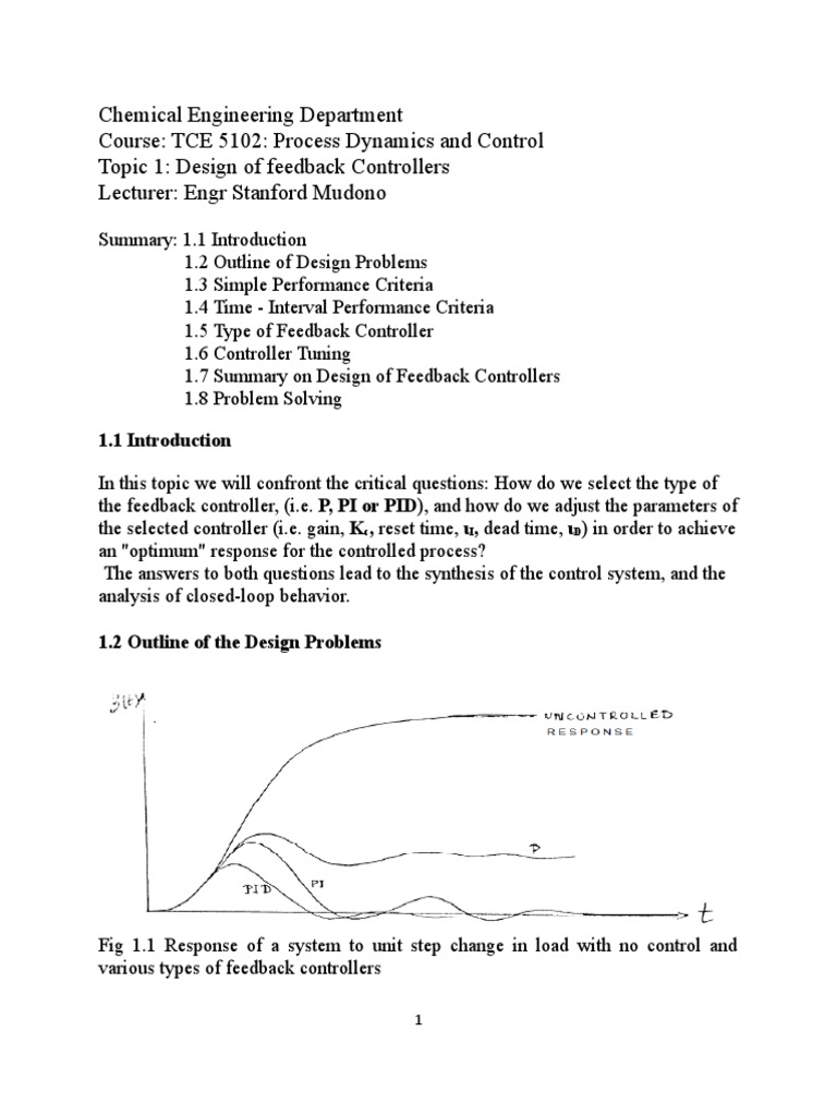 Topic 1 Design of Feedback Controllerstce5102 | PDF | Control Theory ...