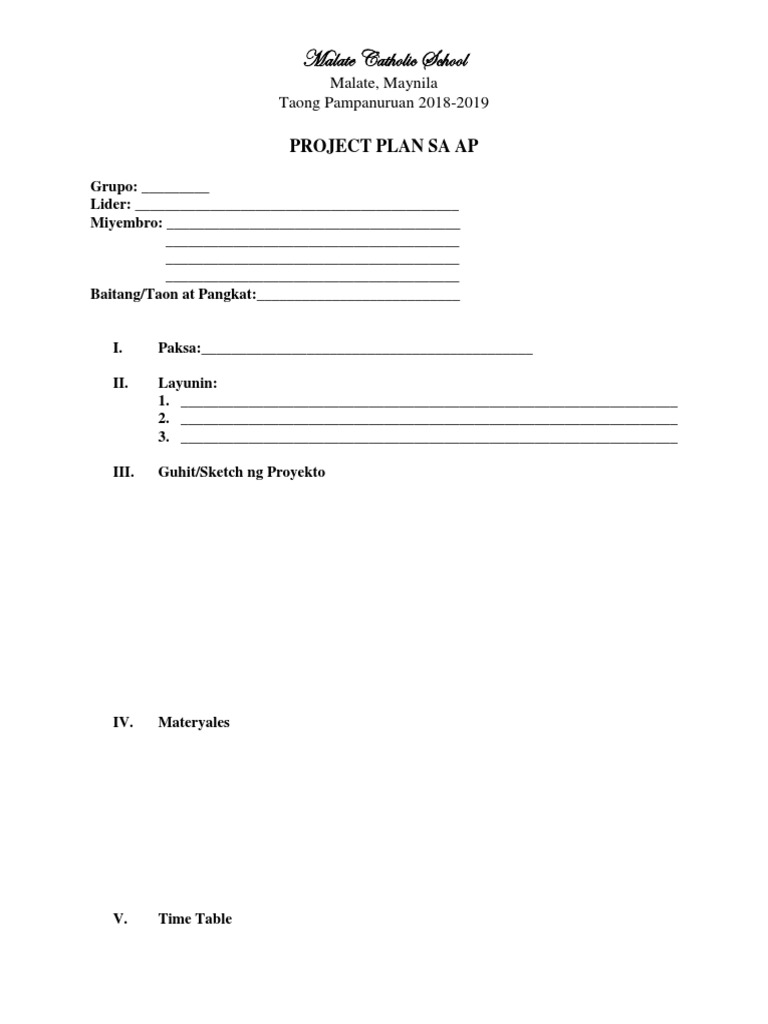 Project Plan for AP at Malate Catholic School | PDF | Career & Growth