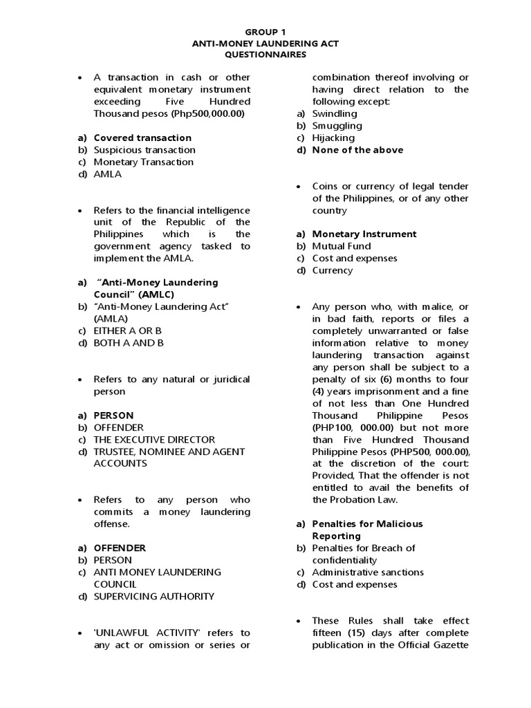 AMLA Questionnaire | Download Free PDF | Money Laundering | Patriot Act
