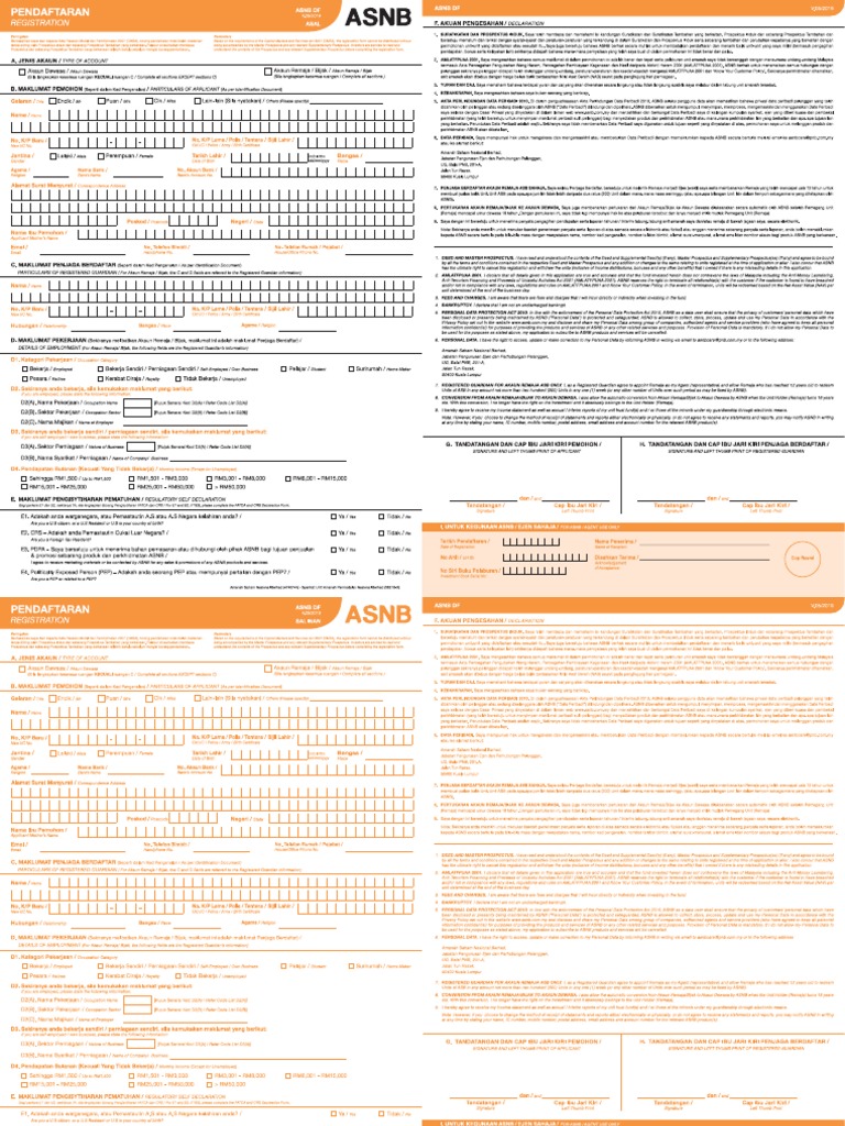 Borang Pendaftaran Asnb Df Versi 05 2019 Pdf Pdf