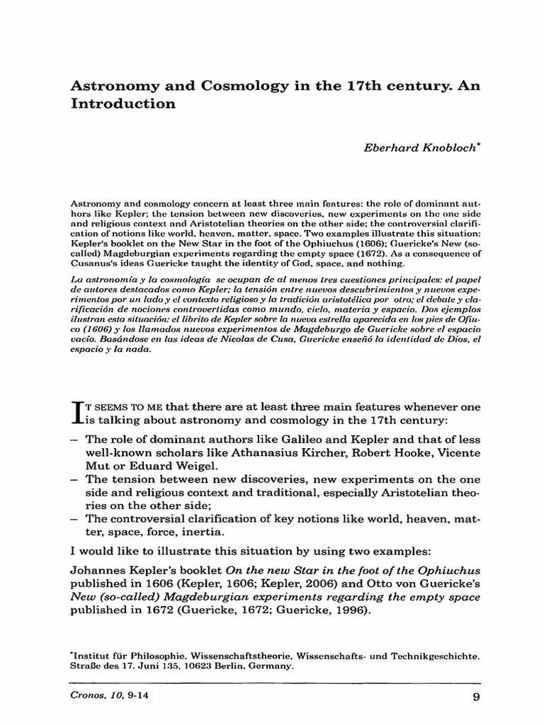 Eberhard Knobloch PDF Johannes Kepler Space