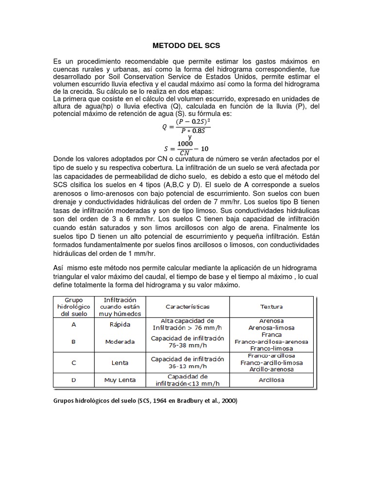 Metodo Del Scs | PDF | Precipitación | Descarga (hidrología)
