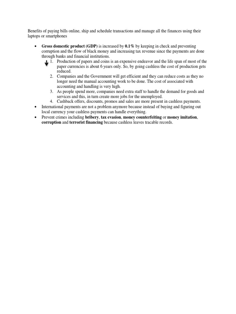 Benefits of Cashless Payments | PDF