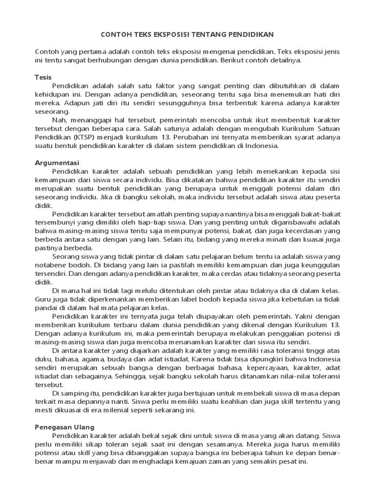 Contoh Teks Eksposisi Tentang Pendidikan